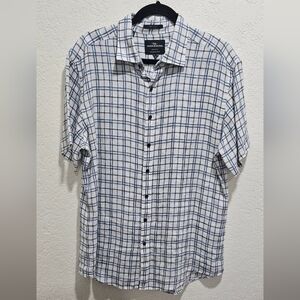 Rodd & Gunn Linen Plaid Button Down Shirt Size XL Blue White